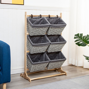 NFS Organisateur multicouche en bois massif pour la maison, les collations, les jouets, étagère de rangement au sol en rotin pour la maison - Product Image 2
