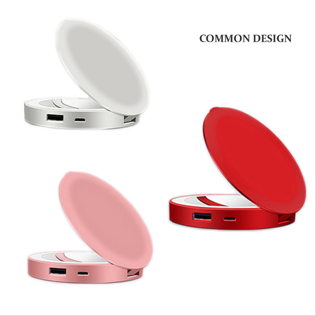 Cosmetic Vanity Mini Handheld Desktop Portable Proket Power Bank Led Light Magnifying Makeup Mirror