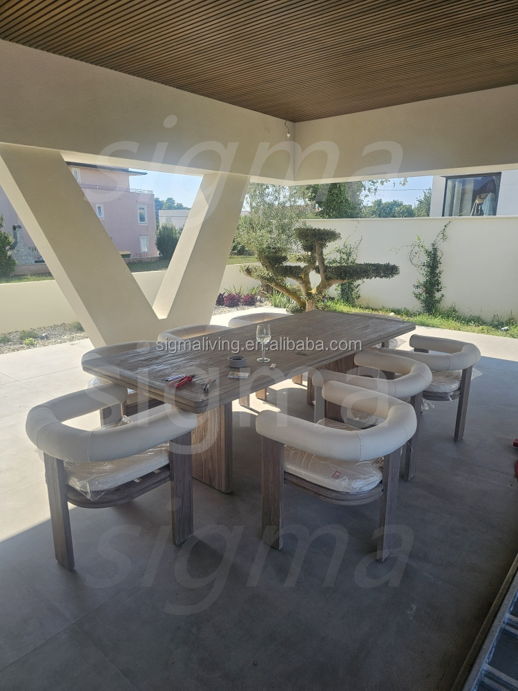 Custom Garden Furniture Set Solid Teak Wood Dining Table All Weather Teak Solid Wooden Outdoor Dining Chairs