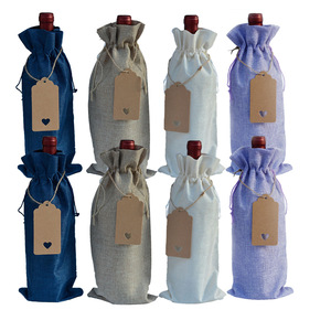 Ensemble de sacs pour bouteilles de vin rouge, 10 pièces, sacs d'emballage cadeau en lin avec cordon de serrage - Product Image 4