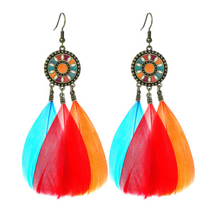 Feather <b>Drop</b> Earrings Alloy Antique <b>Bronze</b> Plated Bohemia Style Women's Fashion Dangle Earrings - Product Image 5