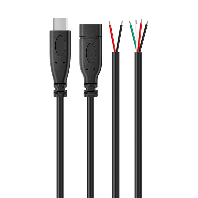Customize 2 Core 4 Core USB Type C Male Female Plug Stripped Wire Type C to Open End Pigtail Cable
