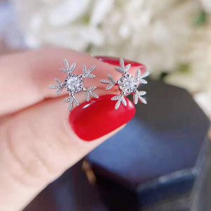 Orecchini a Perno con Cristalli a Forma di Fiocco di Neve per Donne, Stile Invernale, Eleganti per Uso Quotidiano, Accessori di Moda - Product Image 1