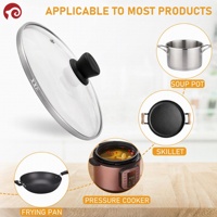 Couvercle en verre trempé avec bouton de commande différent, couvercle de pot en verre, couvercle de poêle en verre pour wok, couvercle de remplacement pour ustensiles de cuisson