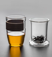 Ensemble de 3 tasses à thé en verre résistant à la chaleur de 12 oz avec infuseur à thé transparent et manchon en bois de bambou – Fait main – Retour à l'école