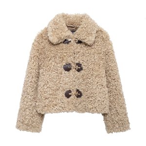 Fall/Winter New Arrival Women's Clothing <b>Rope</b> Knot Buckle Fleece Top Collared Outerwear Fashion - Product Image 1