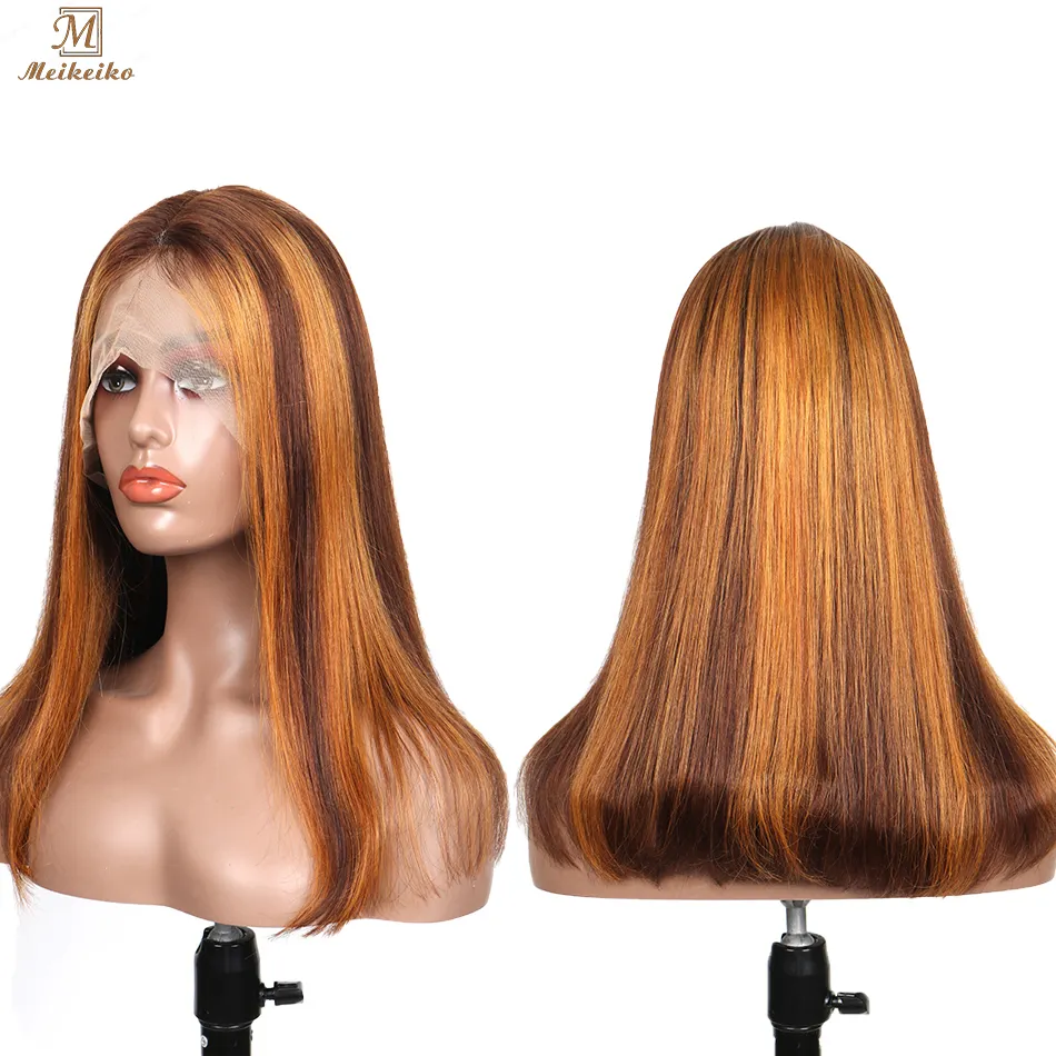 Vurgulamak peruk insan saçı kısa Bob 4/27 Ombre düz 4X4 dantel ön insan saçı peruk Ali Grace ön-Bob dantel peruk