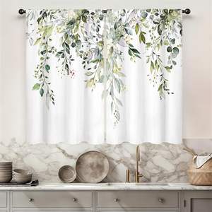 Cortinas de Cocina con Hojas de Eucalipto, Diseño de Hojas Verdes en Acuarela, Cortinas Cortas para Ventana, Decoración con Plantas, 2 Paneles Personalizables - Product Image 3