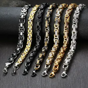 Byzantine Chain Necklace Stainless Steel Link 18k Gold Silver Black Hip Hop Choker for Men Gentlemen