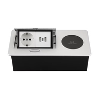 Hot Seller EU Power Conference Pop Table Charge sans fil Flip Cover Prise de table avec 2 USB-A 1 Ports USB-C en alliage d'aluminium