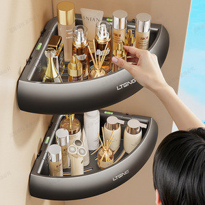 Lteng Bathroom Corner Shelf Suction Mounted Triangular Storage Rack With Two Tiers For Toiletries And Cosmetics - Product Image 1