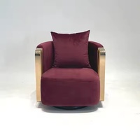Fauteuil pivotant moderne de luxe RH en velours avec structure en acier inoxydable doré pour salon, villa, hôtel/hall