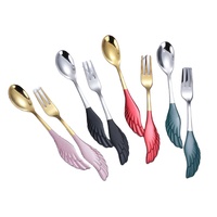 Cuillère à café en forme d'aile à trois dents, fourchette à trois dents, Dessert maison outils de cuisine en acier inoxydable 304 couverts
