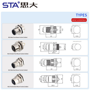 M12 hàng không cắm nam nữ vít PG9 M12 M16 phía trước/Trở lại gắn kết ổ cắm hàn nối 2 3 4 5 6 8 12 17pin - Product Image 6