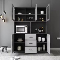 Buffet avec portes vitrées et tiroirs, blanc bicolore, grande capacité, meuble de rangement sur pied pour salle à manger et cuisine, en acier