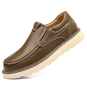 Zapatos Sin Cordones para Hombre, Negros, con Suela Gruesa, Tacón Bajo, Punta Redonda, Casuales, de Cuero, Estilo Retro, para Otoño, Zapatos Robustos de Trabajo - Product Image 4