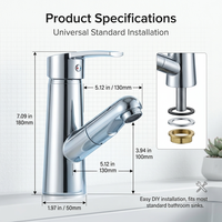 Robinet mitigeur de lavabo à poignée unique à arc bas, prix abordable, à poser sur le comptoir, eau chaude et froide, avec douchette extractible, design contemporain