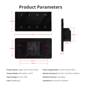Interruptor de <span class=keywords><strong>Luz</strong></span> Inteligente Zemismart Tuya Zigbee DIY Horizontal con Pantalla Táctil Negra, Productos para el Hogar Inteligente - Product Image 6