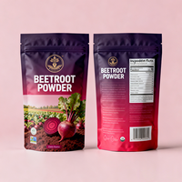 Poudre nutritive mixte de qualité alimentaire à conception personnalisée, poudre de betterave, emballage plastique Doypack, sachets Mylar à fond plat avec fermeture éclair