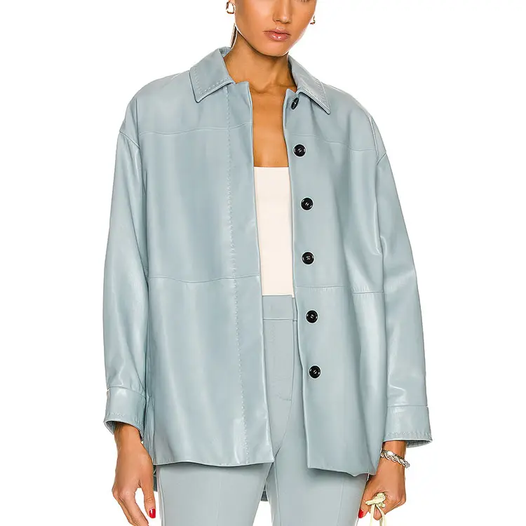 100% cordeiro couro camisa azul luxo mais recente moda design alta qualidade camisa casual manga longa blusa