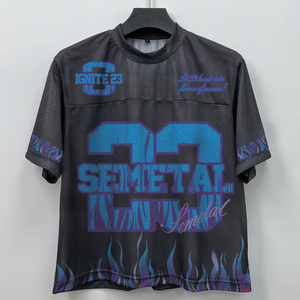 Camiseta deportiva de cuello redondo al por mayor, camiseta de fútbol de malla holgada y extragrande, camiseta de fútbol personalizada, camiseta de streetwear para hombre - Product Image 5
