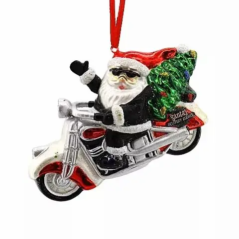 新しいペンダント手描きサンタドライビングカーオートバイとクリスマスツリー老人の装飾ガラスクリスマスサンタハンギングオーナメント