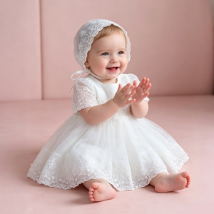 <span class=keywords><strong>Elegante</strong></span> Abito da Battesimo in Cotone Ricamato per Neonata, Vestito Estivo per Cerimonia, Abito Formale per Compleanno - Product Image 1