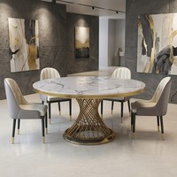 Luxuriöser Marmor-Esstisch Hotel-Bankett-Event-Hochzeitstisch Runder Drehtisch Esszimmer-Set