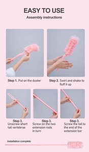 Cute Pink Feather Duster Pro-Tête en microfibre électrostatique pour le balayage/toiles d'araignées | Nettoyage domestique multi-surfaces - Product Image 5