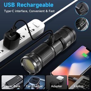 ขายส่งไฟฉายเลเซอร์/p50/p90 ไฟ LED สำหรับภายนอกอาคาร แสงแรง อลูมิเนียม กันน้ำ สว่างมาก พร้อมหน้าจอดิจิตอล สีขาว - Product Image 5