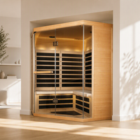 Sauna sec infrarouge moderne pour 3-4 personnes en bois massif de cèdre rouge/cèdre américain avec panneau de commande informatique et transom 4,5 kW