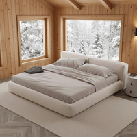 Lit capitonné surdimensionné avec cadre en bois massif de qualité supérieure, tête de lit rembourrée douce, lit plateforme minimaliste pour une chambre confortable