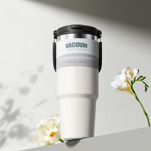 Tumbler Isolato da 30oz con Manico Pieghevole e Coperchio con Cannuccia, Tazza da Viaggio in Acciaio Inox Antigoccia, Adatta per Portabicchieri Auto - Product Image 4