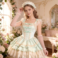 Robe Lolita JSK style princesse douce, rose vert sauge, courte, à volants superposés