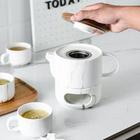 Service à thé en céramique et porcelaine écologique de luxe nordique, personnalisable avec logo, chauffe-bougie, marque Saimei, tasse 200 ml, théière 650 ml