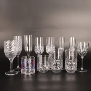 Bicchieri di vino senza stelo infrangibile a forma di U bicchieri di plastica con Logo stampato personalizzato bicchiere di vino senza stelo riutilizzabile