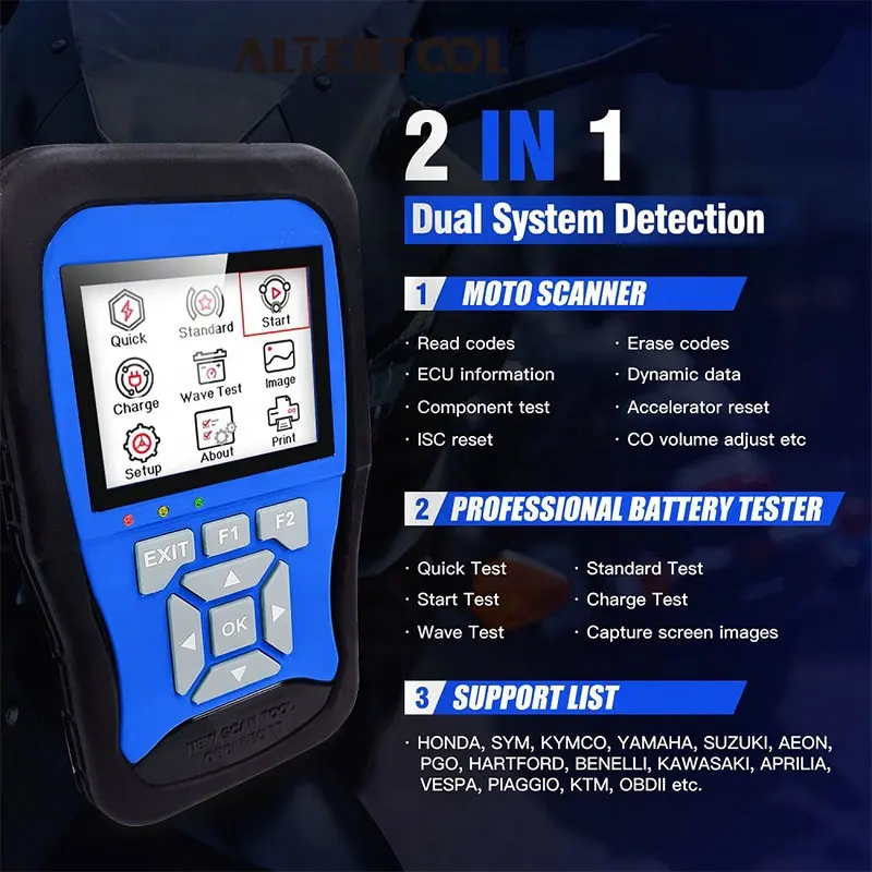 Factory Direct Sale Motorcycle Diagnostic Tools Scanner Tool With Battery Tester Analyzer 2 in 1 Dual System Detection