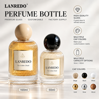 Flacon de parfum cylindrique de luxe vide en verre côtelé personnalisé de 30 ml, 50 ml, 100 ml avec grand capuchon sphérique