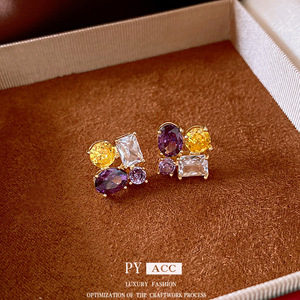 Boucles d'oreilles ovales en zircon à aiguille d'argent, style industriel européen et américain, chic, haut de gamme, simple et audacieux, pour <span class=keywords><strong>femme</strong></span>, vente en gros - Product Image 3