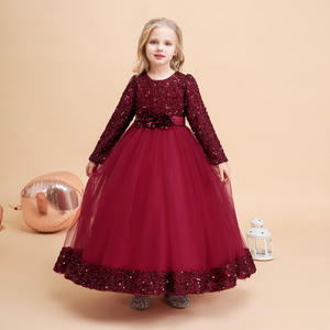 <span class=keywords><strong>Robe</strong></span> transfrontalière pour filles Banquet pour enfants Soirée en maille à paillettes Spectacle de Noël à manches longues - Product Image 3