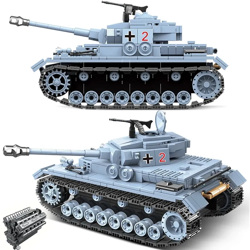 100069 716pcs WW2 Military German No.4 Medium Tank Soldier City Weapon Building Blocks Police bricks DIY Toys Gifts for children