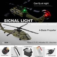 Hélicoptère RC Wltoys K170 2,4 GHz 4 canaux sans ailerons 6 axes UH-60L Brushless Militaire pour Débutants Jouet Avion
