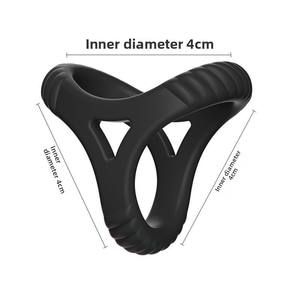 حلقة سيليكون ثلاثية للرجال من السيليكون الناعم ، قفل السائل المنوي والواقي الذكري ، ميزة التأخير البدني ، ميزة Yibrator - Product Image 5