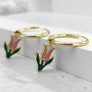 Orecchini a Cerchio Bicolore a Forma di Tulipano per Donne, Gioielli Floreali Vintage per Uso Quotidiano - Product Image 2
