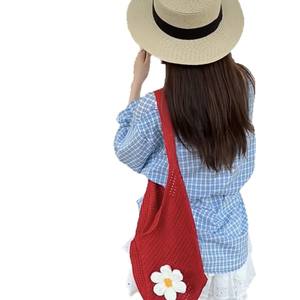 Sac à main pour femme en paille tissée grande capacité, printemps, fleurs, fermeture éclair, doublure en coton, sac à bandoulière creux, sac de plage, sac de voyage - Product Image 5