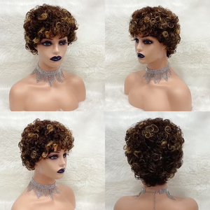 Perruque brésilienne naturelle bouclée coupe <span class=keywords><strong>pixie</strong></span> de 6 pouces, perruques frontales en dentelle HD, qualité supérieure et produits en gros - Product Image 1