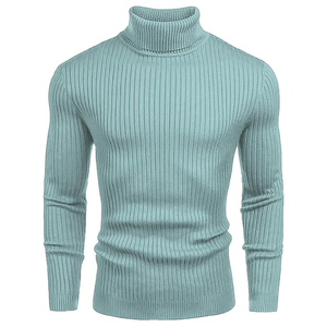 Pull à col roulé côtelé pour homme, coupe ajustée, tricot d'automne, pull-over, fabrication OEM ODM, nylon/coton, anti-boulochage et anti-plis - Product Image 1