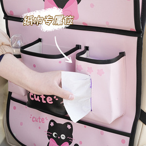 Car Back Seat Organizer With <b>Foldable</b> <b>Table</b> Multi Functional Storage Bag For Kids Travel Pink Cat Design - Product Image 3