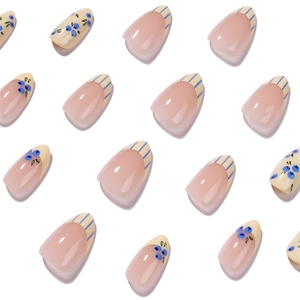 Faux ongles à presser en acrylique de haute qualité, motif color block bleu et blanc, forme amande, couleur <span class=keywords><strong>myrtille</strong></span>, vente en gros - Product Image 3