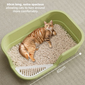 กระบะทรายแมวสำหรับลูกแมวพร้อมทางลาดฝึกหัด แบบมีฝาปิด ทำจากพลาสติก ทำความสะอาดง่าย แถมที่<span class=keywords><strong>ตัก</strong></span>ทราย พร้อมสารดับกลิ่น - Product Image 1